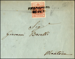 VESCOVATO Punti R2 -15 Cent. Rosso, I Tiratura (3a), Piega Passante, Su Lettera Del 23/1/1851 Per Ma... - Lombardy-Venetia