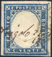 TRIGOLO, Grafico Provvisorio, Punti R2 - 20 Cent. Azzurro Scuro (15C), Perfetto, Usato 27/12/1860, P... - Lombardo-Veneto