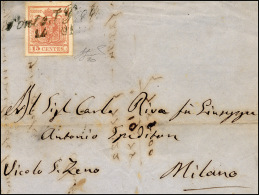 PONTE SAN PIETRO, Cor. Azzurrastro, Punti 8 - 15 Cent. (20), Perfetto, Su Lettera Del 14/10/1857 Per... - Lombardo-Vénétie