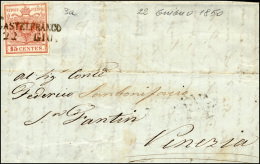 CASTELFRANCO, SD Ig Punti 10 - 15 Cent. (3a), Leggero Plì D'accordeon, Su Lettera Del 22/6/1850, Pr... - Lombardy-Venetia