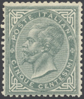 1866 - 5 Cent. Verde Grigio Scuro, De La Rue, Tiratura Di Torino (T16), Gomma Originale Integra, Per... - Altri & Non Classificati