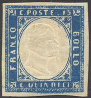 1863 - 15 Cent. Azzurro Tipo Sardegna, Doppia Effigie Discosta (11k), Nuovo, Gomma Originale, Perfet... - Autres & Non Classés