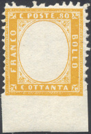 1862 - 80 Cent. Giallo Arancio, Senza Effigie, Non Dentellato In Basso E Bordo Integrale Di Foglio (... - Other & Unclassified