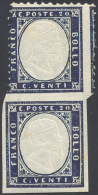 1862 - 20 Cent. Indaco, Coppia Verticale Con L'esemplare Inferiore Non Dentellato E Quello Superiore... - Autres & Non Classés