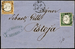 1863 - 10 Cent. Bistro Giallastro, Perfetto, 5 Cent. Verde Scuro, Sardegna (1+13D), In Affrancatura ... - Other & Unclassified
