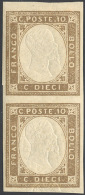 1861 - 10 Cent. Terra D'ombra Non Emesso (2), Coppia Verticale Con L'esemplare Inferiore Con Seconda... - Other & Unclassified