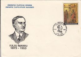 IULIU MANIU, POLITICIAN, SPECIAL COVER, 1993, ROMANIA - Storia Postale