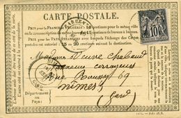 Carte Précurseur: Entier Postal: CARPENTRAS Pour MIMES - Timbre Sage N° 89: 1878 - Precursor Cards