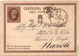 ITALY / ITALIA 1876. Entire P.C. Cartolina Postale De Dieci Centesimi, Circulated - Stamped Stationery