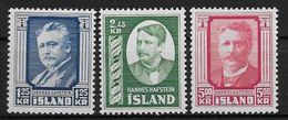 Islande 1954 N° 251/253  Neufs ** MNH Hannes Hafstein - Ungebraucht