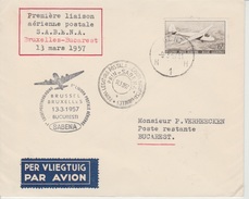 Belgie  Luchtpost Aangetekend Brussel _ Bucarest  1957 - Luchtpost