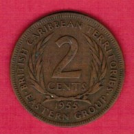 BRITISH CARIBBEAN TERRITORIES   2 CENTS 1955 (KM # 3) - Territoires Britanniques Des Caraïbes