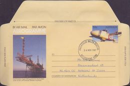 AUSTRALIA : 1986 : Travelled Aerogramme : ENERGY,GAS,DRILLING PLATFORM, AVIATION,AVION,AIRPLANE, - Gaz