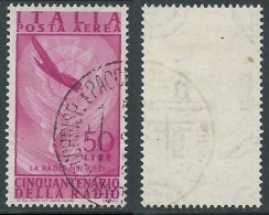 1947 ITALIA USATO POSTA AEREA RADIO 50 £ FILIGRANA LETTERA DOPPIA FILA LARGA R7 - Airmail