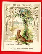 Au Bon Marché, Chromo à Système Lith. Goossens GO-7 Contes De Perrault, Le Renard & Les Raisins, Victorian System Card - Au Bon Marché