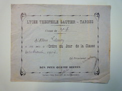 TARBES  -  Lycée Théophile  GAUTIER  :  L'Elève  LAMON  Mis à L'ordre Du Jour De La  CLASSE   1917    - Diplômes & Bulletins Scolaires