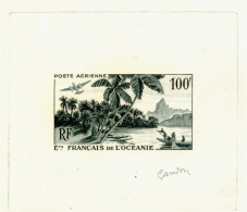 FRENCH OCEANIA-AIRPLANE-BOATS-PALM TREES-ARTIST SIGNED PROOF-GANDON SIGNED-SCARCE-D1-48 - Other & Unclassified