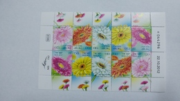 Israel-(il2322-2326kb)-gerberas Special Sheet-(block 10 Stamps)-(number Block-044296)-mint-22.10.2012 - Nuevos (con Tab)
