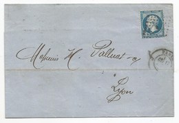 - Lettre - SEINE - PARIS - Losange "J" S/TPND N°14 Non Dentelé Perçé En Ligne + Càd Type 17 - 1862 - 1853-1860 Napoleon III