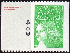 France N° 3535 B ** Marianne Du 14 Juillet - Luquet -  Roulette Du  TVP RF Vert Numéro Noir à Droite - Nuevos
