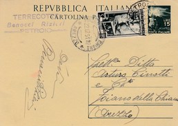 6850.   Terrecotte Benocci Rizieri Petroio Siena  1951 Per Foiano Della Chiana - 1946-60: Marcophilia