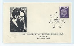 ISRAEL  COVER - 47th ANNIVERSARY OF THE DEATH OF DR. THEODOR HERZL 1951 #I83. - Briefe U. Dokumente