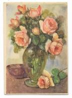 ROSE ROSA VASO ILLUSTRATA  FIRMATA  NV FG - Fleurs