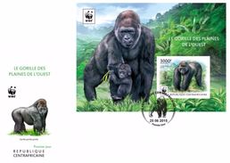 Centrafrica 2015, WWF, Gorillas, BF IMPERFORATED In FDC - Gorilles