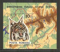 Romania 1985 Retezat National Park 50th Anniversary Wild Animals Lynx Mammals Animal Nature Fauna Map Stamp MNH SC 3307 - Felini