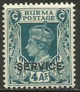 Burma - 1939 King George VI Official 4a MH *       Sc O21 - Burma (...-1947)