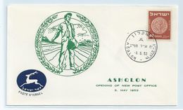 ISRAEL  COVER. OPENING OF NEW POST OFFICE -  ASHQLON 1953 #I373. - Briefe U. Dokumente