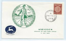 ISRAEL  COVER. OPENING OF NEW POST OFFICE -  ASHQLON 1953 #I374. - Briefe U. Dokumente