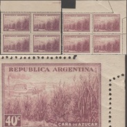 Argentine 1948 Y&T 452A. 2 Blocs De 4, Double Perforation Partielle Et Pli De La Feuille. Canne à Sucre Et Sucrerie - Agriculture