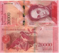 VENEZUELA. Attractive 20'000 Bolivares  P99a.  Dated 18.08.2016  ( Simón Bolívar - Red Siskin Bird ) UNC. - Venezuela