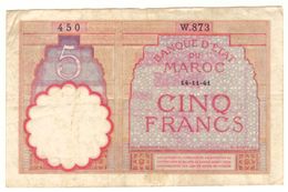 Maroc Billet De 5 Francs De 1941 (14-11-1941). Etat Moyen. Port 4 Euros En Recommandé. - Maroc