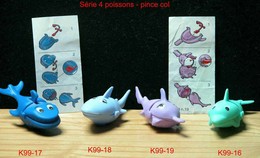 Kinder 1999 : Série Complète Les Poissons Pince-Col Avec 2 BPZ (4 Figurines) - Lots