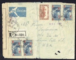 1945  Lettre Avion Recommandée De Beyrouth Pour Les USA Yv 163 X4, Rare  PA 74 Censure France Libre - Covers & Documents