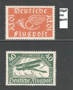 Germany 1919, Air Mail, Scott # C1-C2, VF Mint Hinged* / 10 Pf Scott # C1 No Gum (A-8) - Unused Stamps