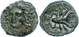 Syrakus, Æ (1,69g), Ca. 405 V. Chr., Av: Arethusakopf Von Vorn, Rev: Oktopus, SNG ANS 385, Grüne Patina,... - Autres & Non Classés