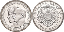 5 Mark, 1914, Friedrich II., Auf Die Silberne Hochzeit, Wz. Kratzer, PP., Katalog: J. 25 PP5 Mark, 1914,... - Autres & Non Classés