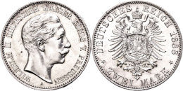 2 Mark, 1888, Wilhelm II., Kl. Kratzer, Vz-st., Katalog: J. 100 Vz-st2 Mark, 1888, Wilhelm II., Small Scratch,... - Autres & Non Classés