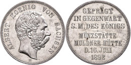 Silber-Gedenkmünze In 2 Mark Größe, 1892, Albert, Auf Den Besuch Der Münze Durch Den... - Autres & Non Classés