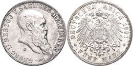 5 Mark, 1901, Georg II., Zum 75. Geburtstag, Kl. Rf., Vz-st., Katalog: J. 150 Vz-st5 Mark, 1901, Georg II., To... - Autres & Non Classés