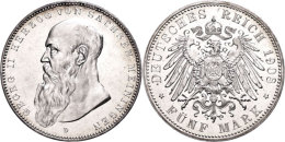 5 Mark, 1908, Georg II., Kl. Kratzer Und Schrötlingsfehler, PP. Sehr Selten!, Katalog: J. 153b PP5 Mark,... - Autres & Non Classés