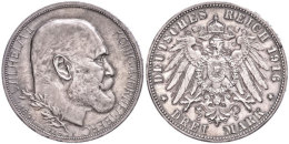 3 Mark, 1916, Wilhelm II., Zum 25jährigen Regierungsjubiläum, übliche Randfehler, Avers St Matt,... - Autres & Non Classés