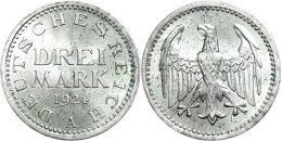 3 Mark, 1924 A, Rf., Grünspan, Vz-st, Katalog: J. 312 Vz-st3 Mark, 1924 A, Edge Nick, Verdigris, Extremly... - Autres & Non Classés