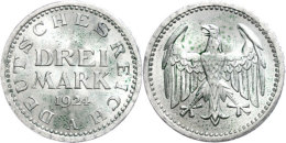 3 Mark, 1924 A, Rf., Grünspan, Vz-st, Katalog: J. 312 Vz-st3 Mark, 1924 A, Edge Nick, Verdigris, Extremly... - Autres & Non Classés