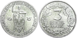 3 Reichsmark, 1925, Jahrtausendfeier Der Rheinlande, J. 321, Kl. Kratzer Im Avers, Grünspan, Vz+., Katalog: J.... - Autres & Non Classés
