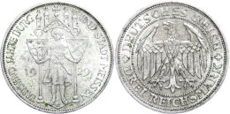 3 Reichsmark, 1929 E, Meißen, Grünspan, Vz., Katalog: J. 338 Vz3 Reichmark, 1929 E, Meissen,... - Autres & Non Classés