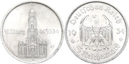 5 Reichsmark, 1934 A, Garnisonkirche 21. März-1933, Min. Rf., Kl. Kratzer, Vz+., Katalog: J. 356 5... - Autres & Non Classés